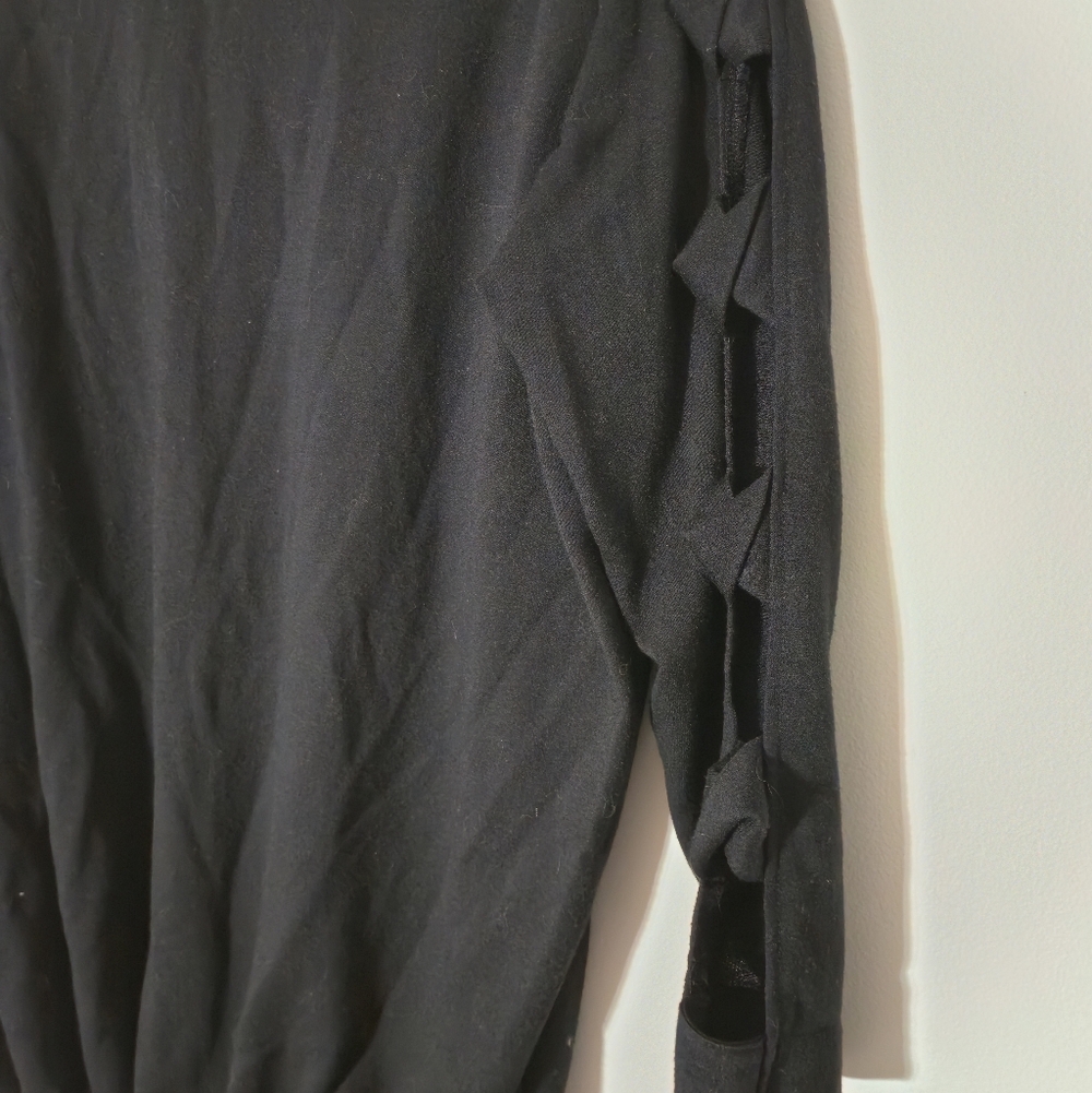 Terra & Sky 1X Black Lattice Sleeve Bubble Hem Top Plus Size 16W-18W Stretch - Picture 8 of 11